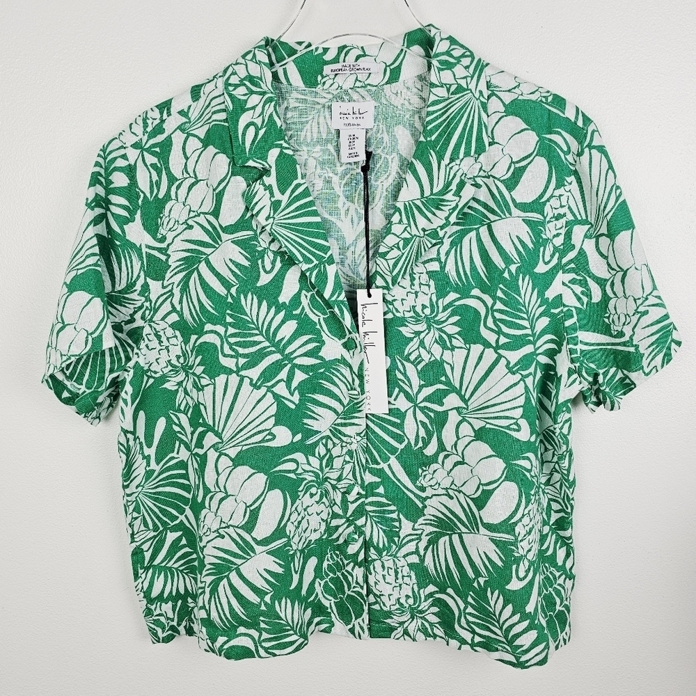 Nicole Miller Floral Linen Button Front Shirt NWT